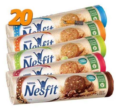 Biscoito Bolacha Nesfit Nestle Sortidos 20 Pacotes 160g Cada
