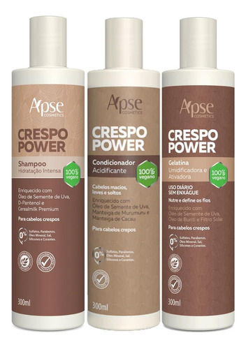 Kit Apse Crespo Power Shampoo + Condicionador + Gelatina