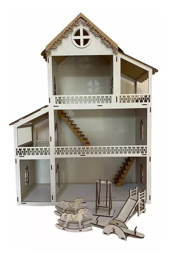 Novo Casa Casinha Para Barbie/polly/lol 60cm Mdf Com Brinde