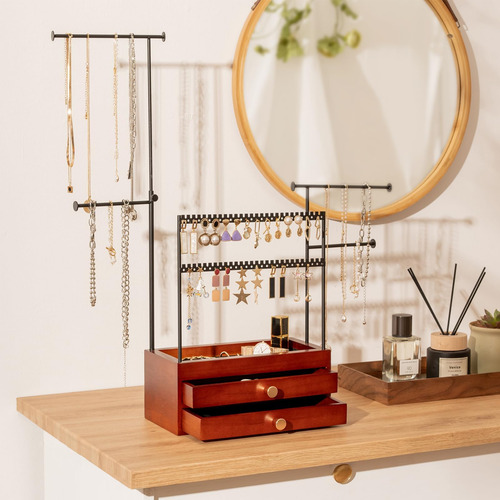 Procase Organizador De Joyas Joyero De Madera Con 2 Cajones