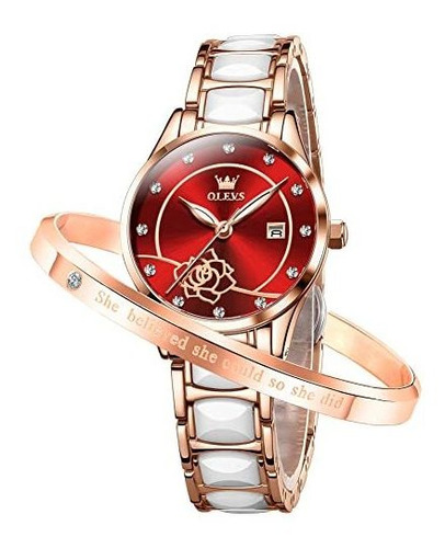 Olevs Reloj Para Mujer Oro Rosa Moda Elegante Cerámica Cuarz