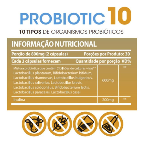 Suplemento Probiotic 10 Nutrivitalle 60 Cáps. Probióticos