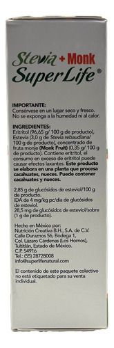 Superlife Stevia+monk Fruta Del Monje Sin Azúcar 150 Sobres