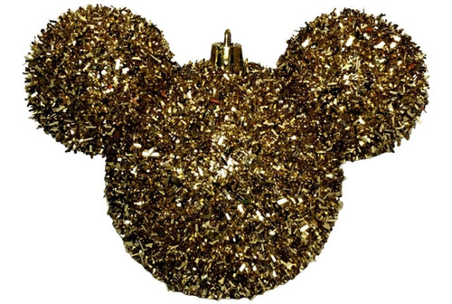 02 Bolas Enfeite Árvore Natal Mickey Dourado Glitter Disney