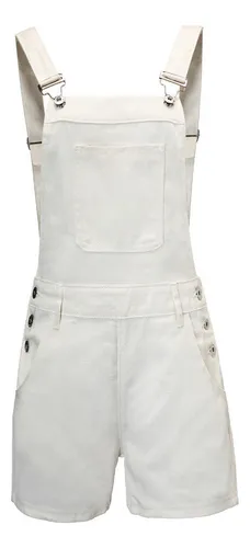 Overol De Mezclila Mujer Short Moda Simple Multibolsillos