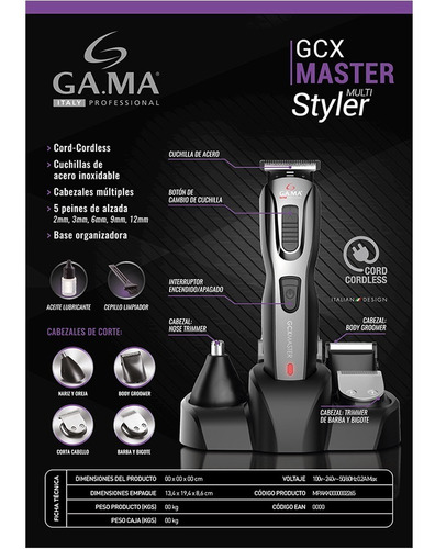 Imagen 8 de 8 de Cortadora De Pelo Gama Clipper Multi Styler Gcx Master