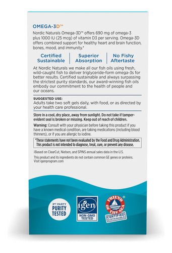 Suplemento Nordic Naturals Omega-3d 60 Cápsulas Gelatinosas