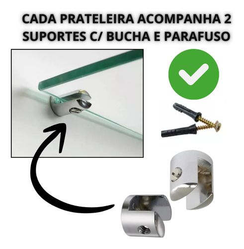 Kit 2 Porta Shampoo Banheiro 30x10 Prateleiras De Vidro 6mm