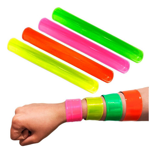 20 Pulseras Mágicas Fluor 4 Colores Cotillón Luz Uv Fiesta