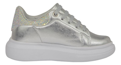 Tenis Casual Con Piedras Urban Shoes Plata Niña 1109