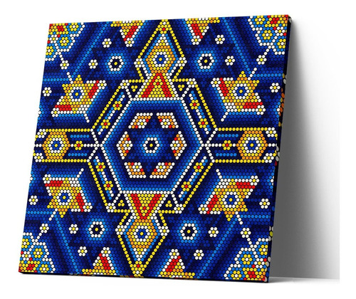 Cuadro Canvas Estilo Huichol Puntos Azul Rey 20x20cm