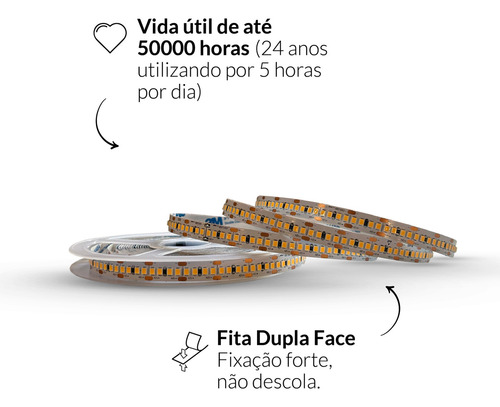 Fita Led Risque 5 Metros 10w/m 240 Leds Branco Quente 2700k