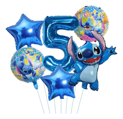 Set 6 Globos Metálicos Stitch Decoración Cumpleaños