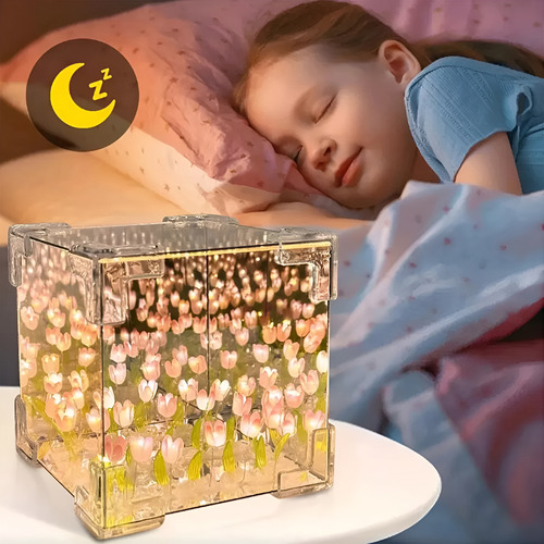 Lámpara De Tulipanes Infinitos Cubo Espejo Para Armar Rosa Rosa Infinito