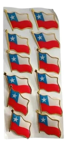 Piocha Pin De Bandera Chile Metalica Borde Dorado Pack 12und