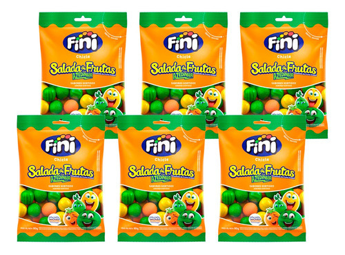 Kit 6 Salada Frutas Azedinha Balas Doces Chicletes Fini 80g
