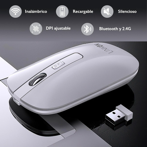 Mouse Inalambrico Dual Bluetooth Usb Recargable Para Mac Windows Color Blanco Linkon