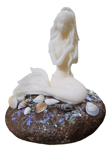 Souvenir Vela Forma Sirena Con Base De Piedra Decoración