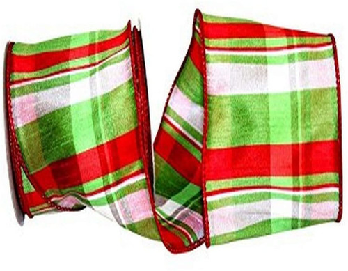 Alambre Edged Blanco Tartan Rojo Y Verde Dupioni Navidad Ci