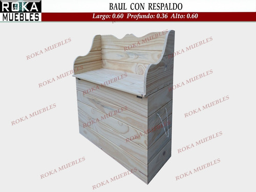 Imagen 2 de 5 de Baul Con Respaldo Asiento Pino 60 Roka