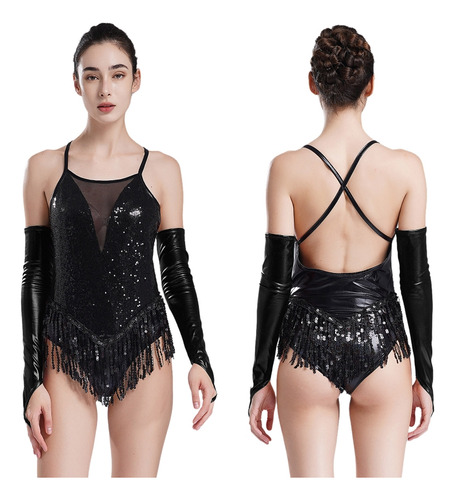 Traje Tipo Leotardo Para Mujer De Baile Latino Con Aleta Met