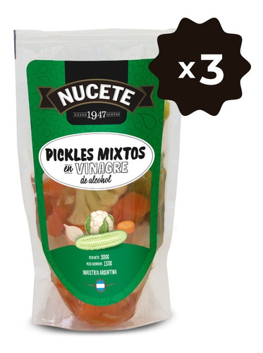 Imagen 1 de 3 de Combo Pickles En Vinagre Doypack Nucete 300 Gr X 3