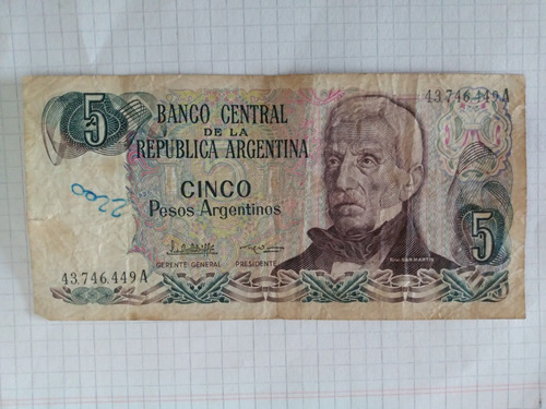 Billete De Cinco Pesos Argentinos 