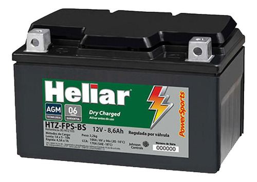 Bateria Selada Htz10s-bs Heliar 8,6ah 12v Moto