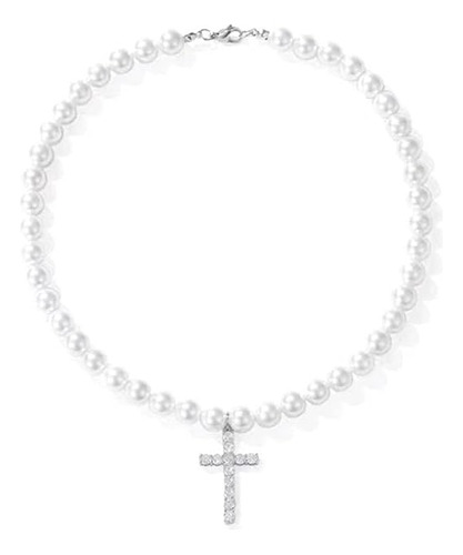 Pearl Cross Necklace For Women Silver Cross Pendant Necklace