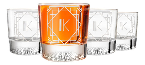 Set De 4 Vasos De Whisky Grabados Con Monograma K