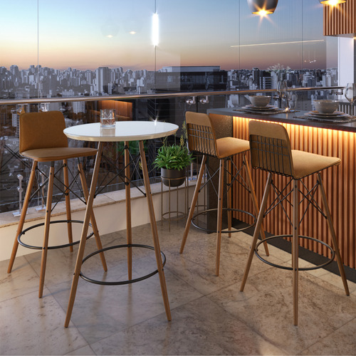 Conjunto Mesa Bistrô Área Gourmet Com Banquetas - Offwhite