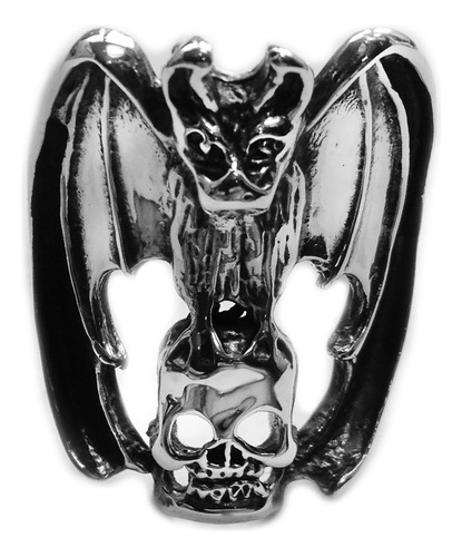 Anel Prata Legítima 950 Caveira Morcego Modelo Grande 
