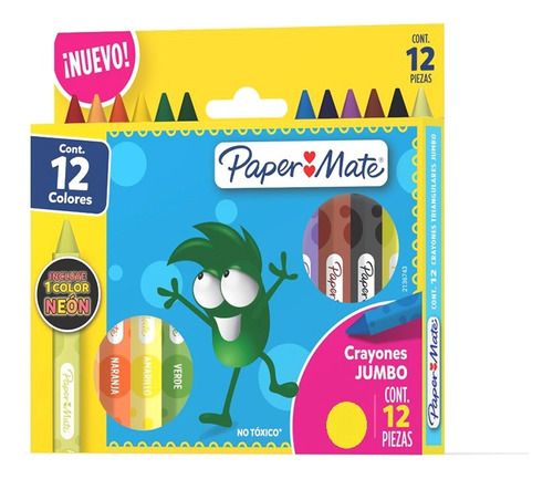 Crayones Cera Redondo 12 Colores Paper Incluye 1 Neon