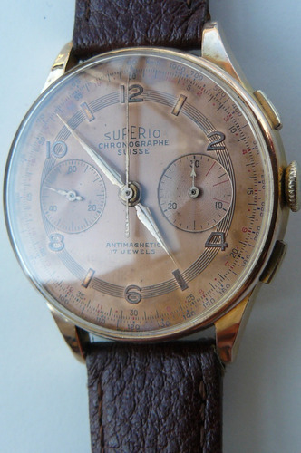 Reloj Oro Solido 18k Suizo Cronografo Superio 38mm 17 Rubis