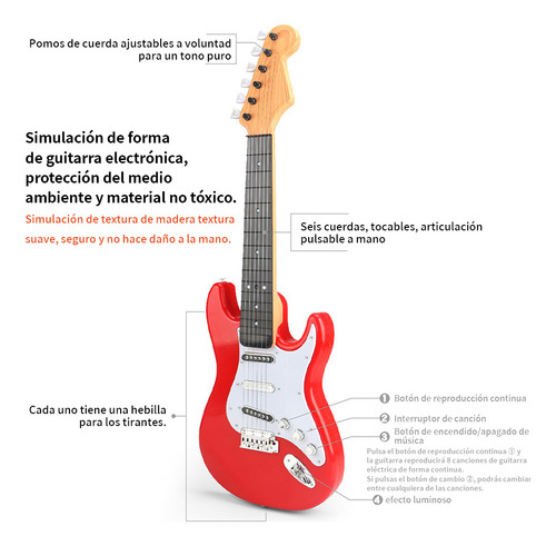 Guitarra Eléctrica De Juguete Para Niños De 4 A 16 Años, Roj