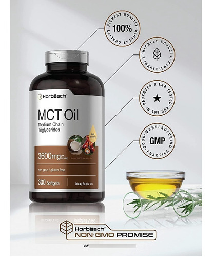 Imagen 5 de 5 de Aceite Keto Mct 3600 Mg Horbäach 300 Capsulas Blandas