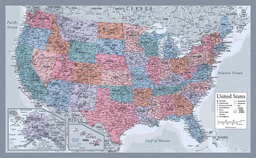Póster Laminado De Palace Learning, Mapa De Los Estados Unid