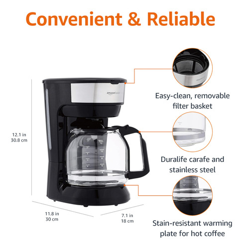 Basics Cafetera De 12 Tazas Con Filtro Reutilizable