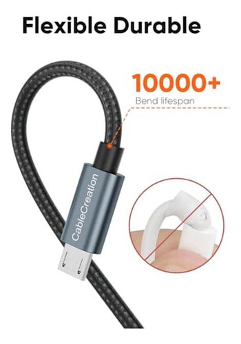 Cablecreation Cable Micro Usb 6ft Gris, Cable Micro Usb A Us
