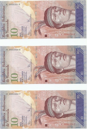 3 Billetes  Consecutivos Bsf. 10  - K8 Septiembre 3 2009 