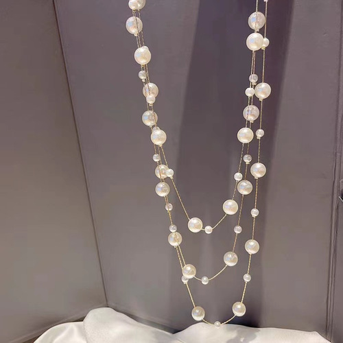 Collar Largo Con Cadena De Suéter De Perlas Para Mujer, Esti