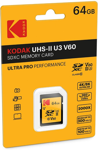 Kodak Tarjeta Sd Ultra Pro 64gb Sdxc Uhs-ii V60 U3 300 Mb/s