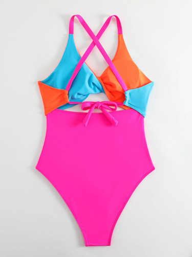 Traje De Baño De Una Sola Pieza Con Bloques De Color Para Mu