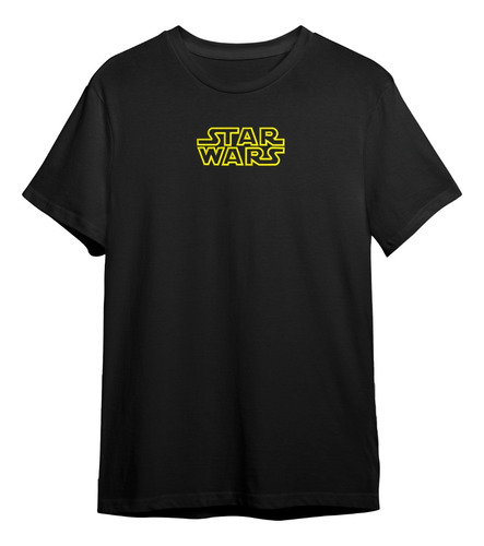 Playera Bordado Algodon Logo Letras Amarillo Star Wars Pecho