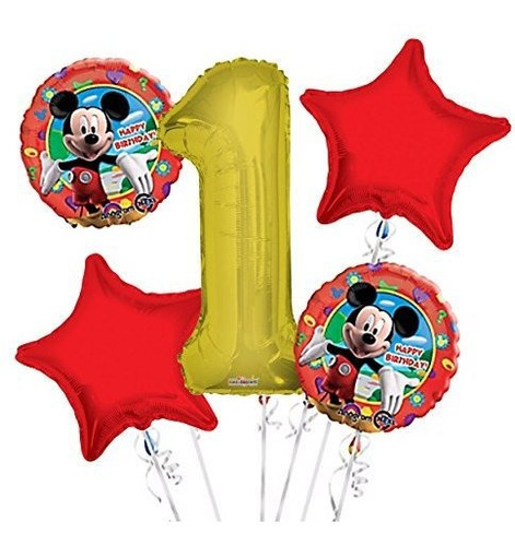 Ramo Globos Mickey Mouse 1er Cumpleaños 5 Ud - Fiesta