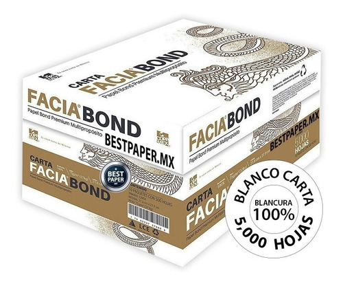 Papel Facia Bond Blanco Carta - Caja Con 5,000 Hojas