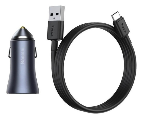 Carregador Veicular Turbo 40w Baseus Usb e Tipo C com Cabo 1 Metro