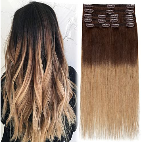 Ombre 100% Remy Clip De Pelo Humano En Extensiones H5vy7