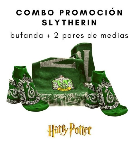 Combo Slytherin  Harry Potter Bufanda + 2 Pares De Medias
