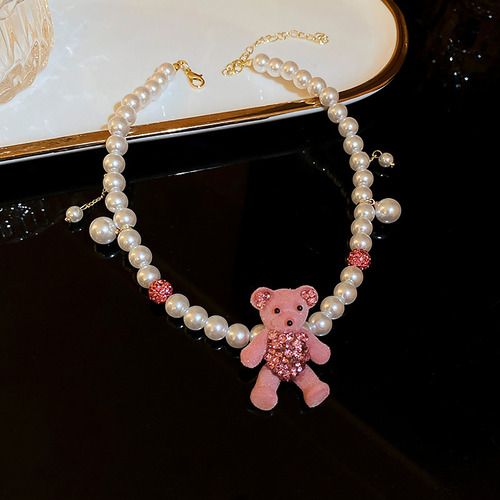 Collar De Perlas Artificiales Con Forma De Oso Flocado De Di